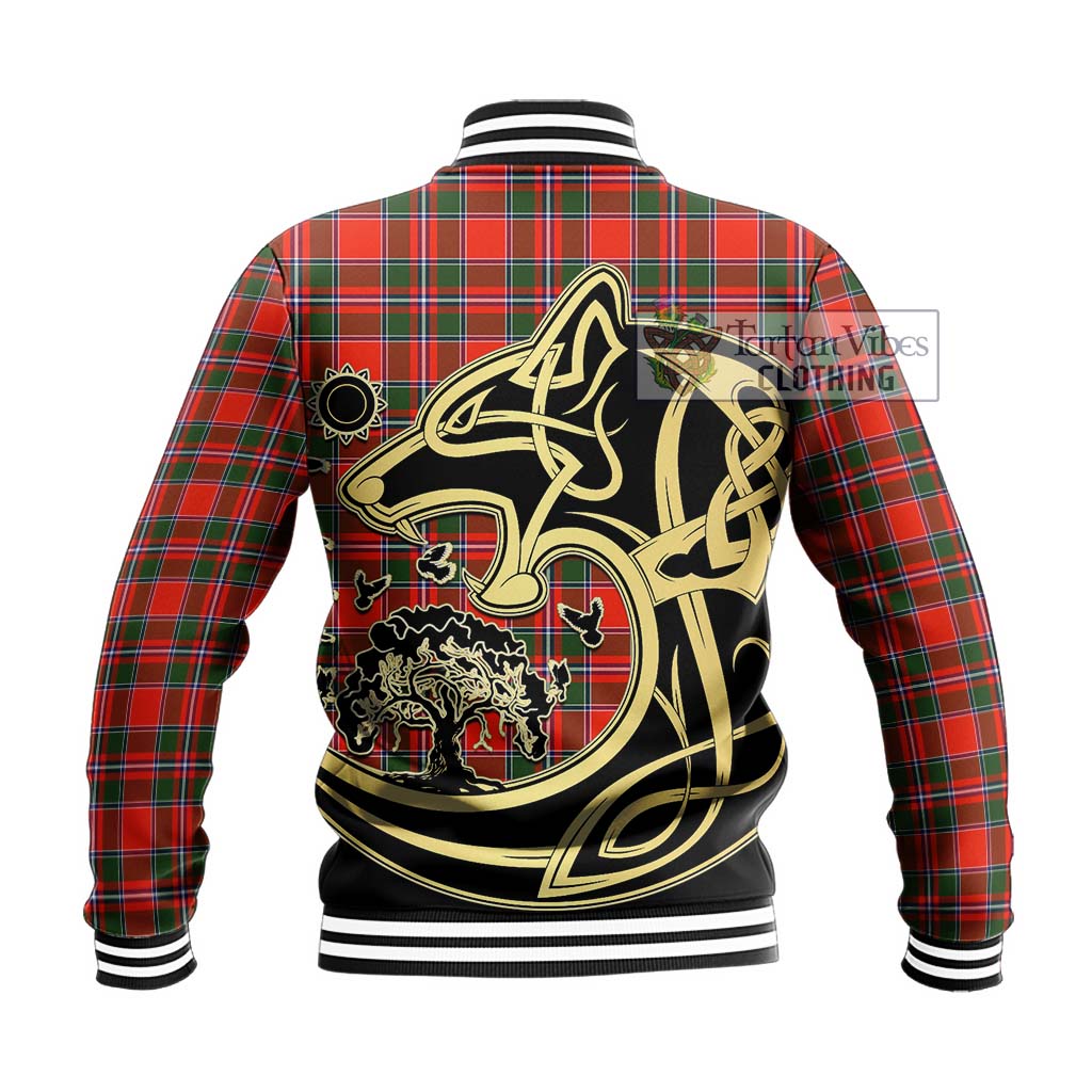 Tartan Vibes Clothing Spens Modern Tartan Baseball Jacket with Family Crest Celtic Wolf Style