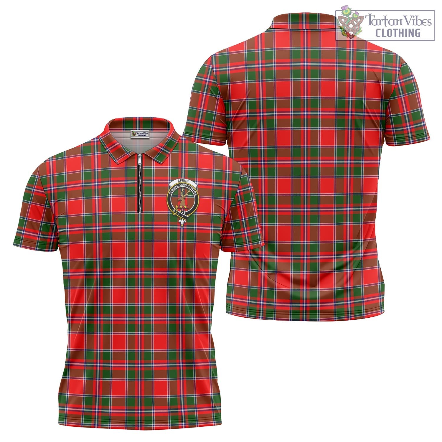 Tartan Vibes Clothing Spens Modern Tartan Zipper Polo Shirt with Family Crest