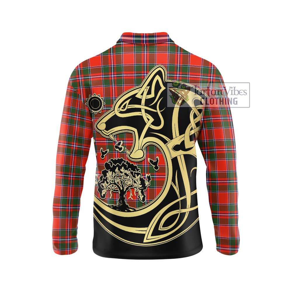 Tartan Vibes Clothing Spens Modern Tartan Long Sleeve Polo Shirt with Family Crest Celtic Wolf Style