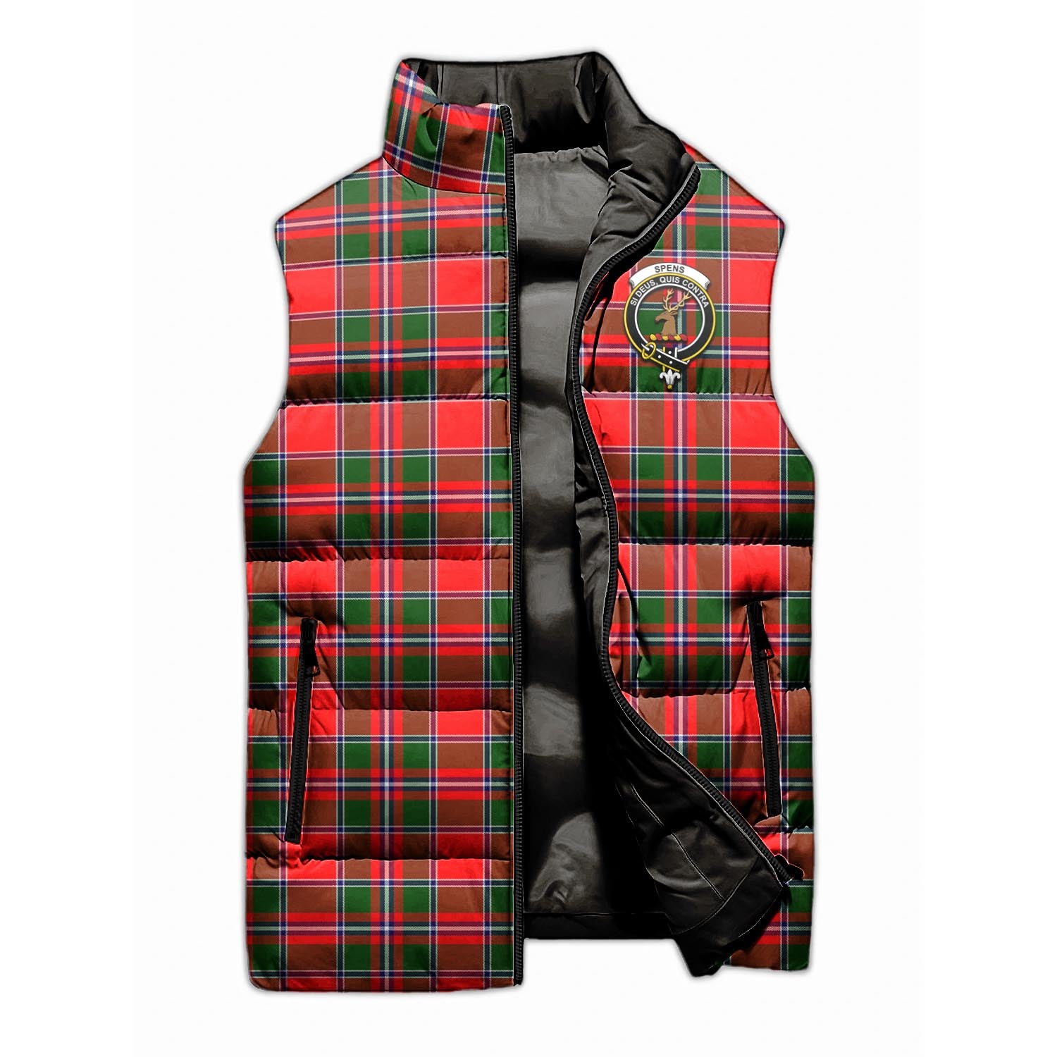 Spens Modern Tartan Sleeveless Puffer Jacket with Family Crest - Tartanvibesclothing