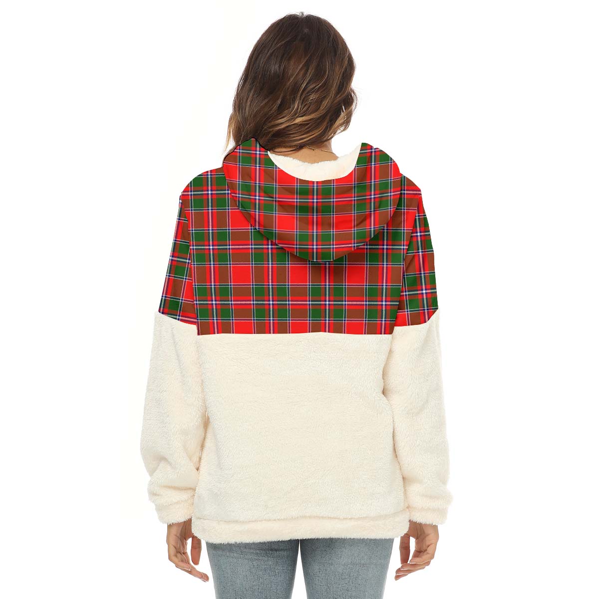 Spens Modern Tartan Women's Borg Fleece Hoodie With Half Zip with Family Crest - Tartan Vibes Clothing