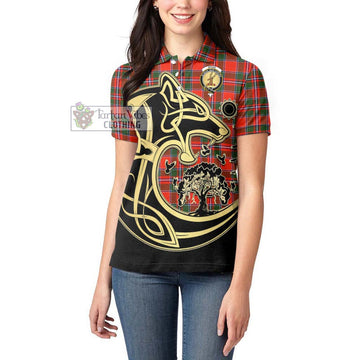 Spens Modern Tartan Women's Polo Shirt with Family Crest Celtic Wolf Style