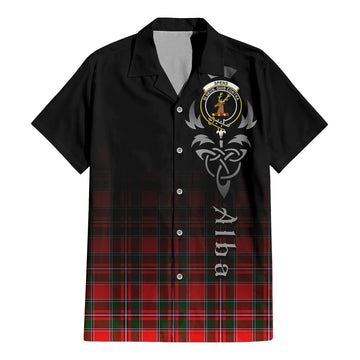 Spens Modern Tartan Short Sleeve Button Up Featuring Alba Gu Brath Family Crest Celtic Inspired