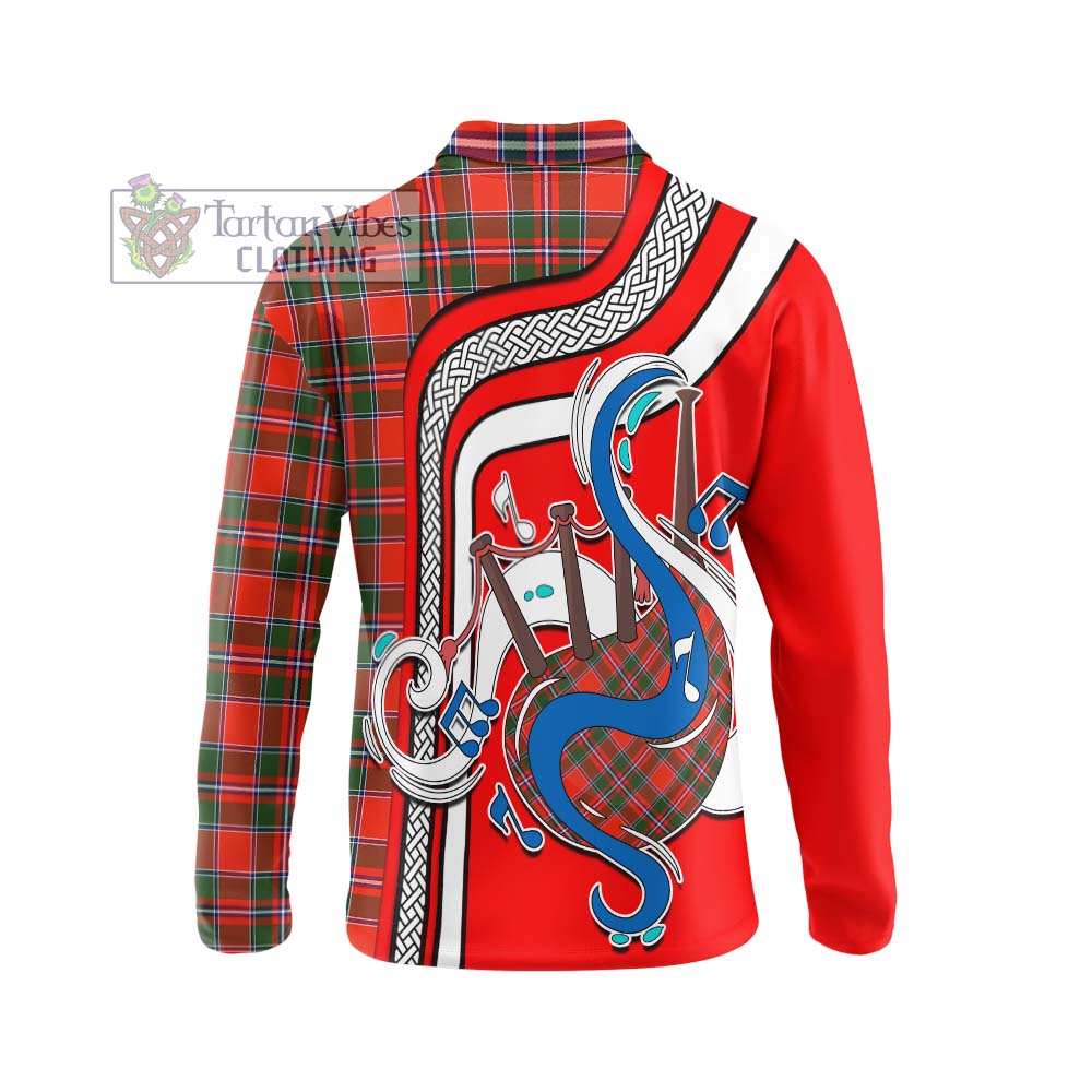 Tartan Vibes Clothing Spens Modern Tartan Long Sleeve Polo Shirt with Epic Bagpipe Style