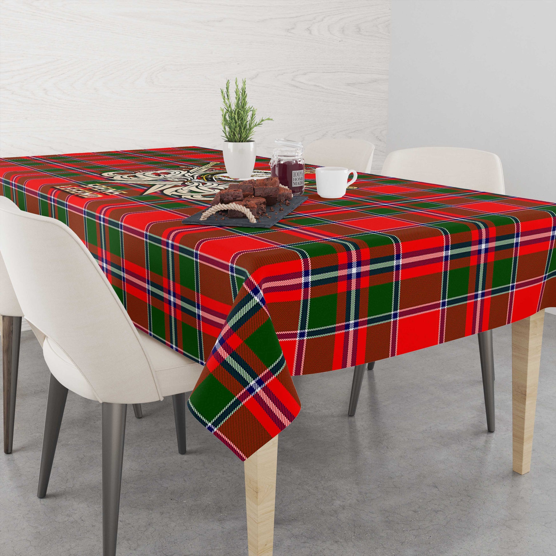 Tartan Vibes Clothing Spens Modern Tartan Tablecloth with Clan Crest and the Golden Sword of Courageous Legacy