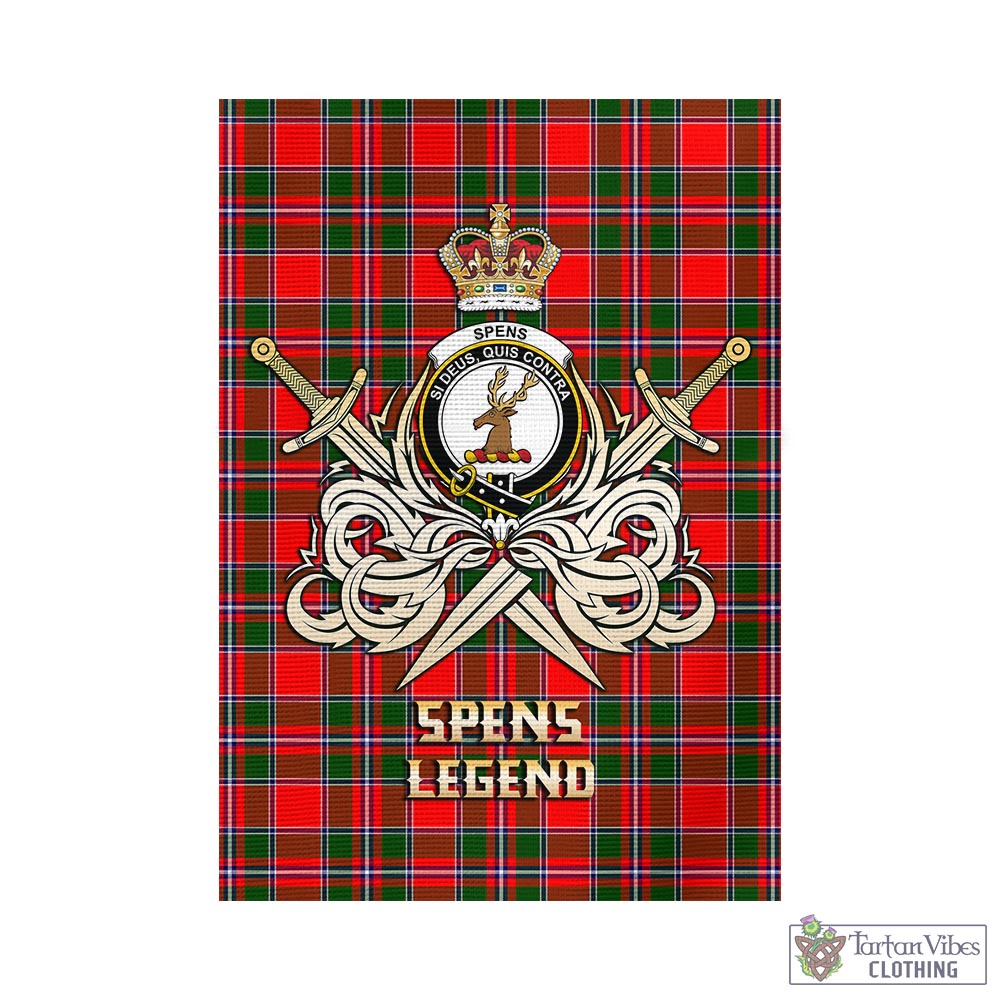 Tartan Vibes Clothing Spens Modern Tartan Flag with Clan Crest and the Golden Sword of Courageous Legacy