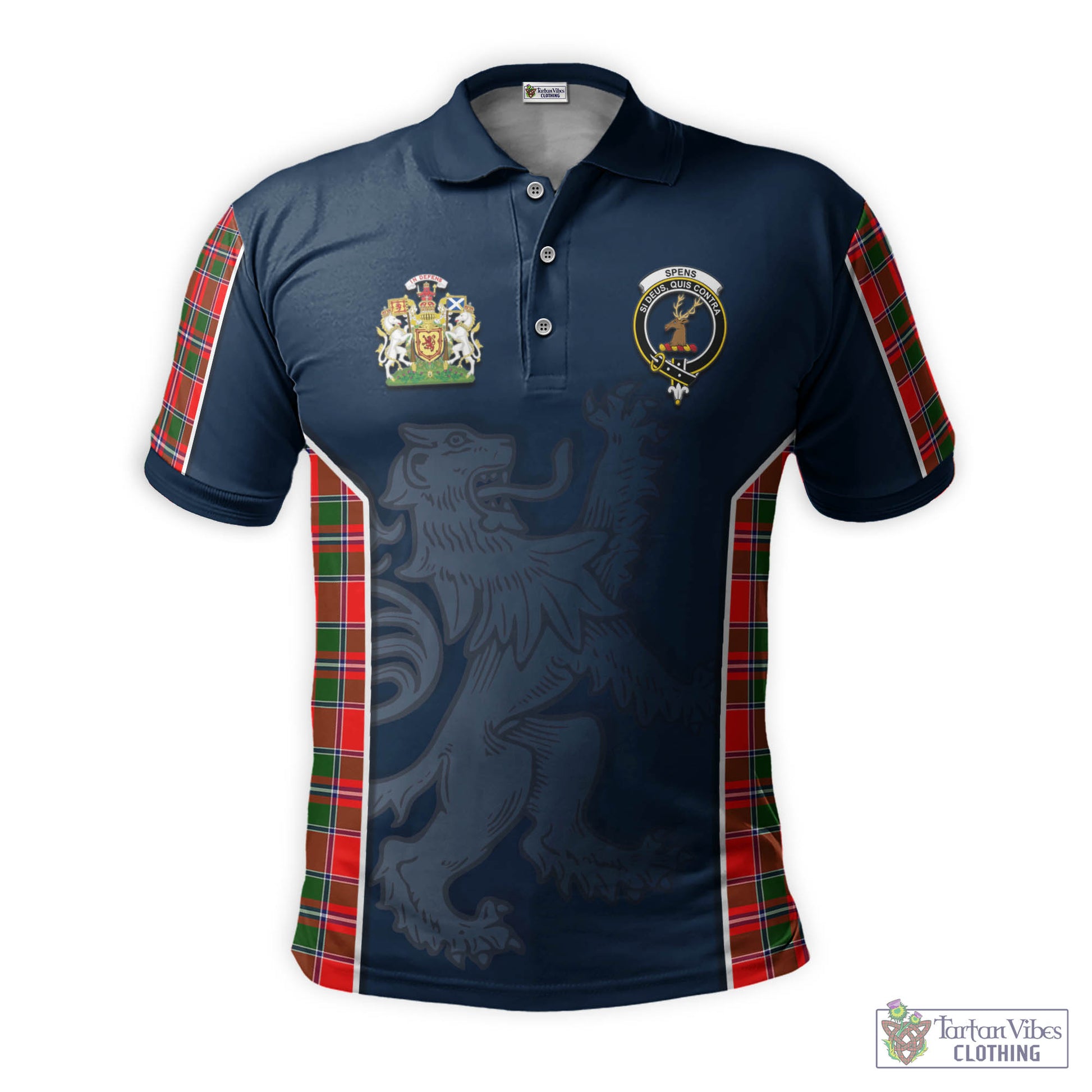 Tartan Vibes Clothing Spens Modern Tartan Men's Polo Shirt with Family Crest and Lion Rampant Vibes Sport Style