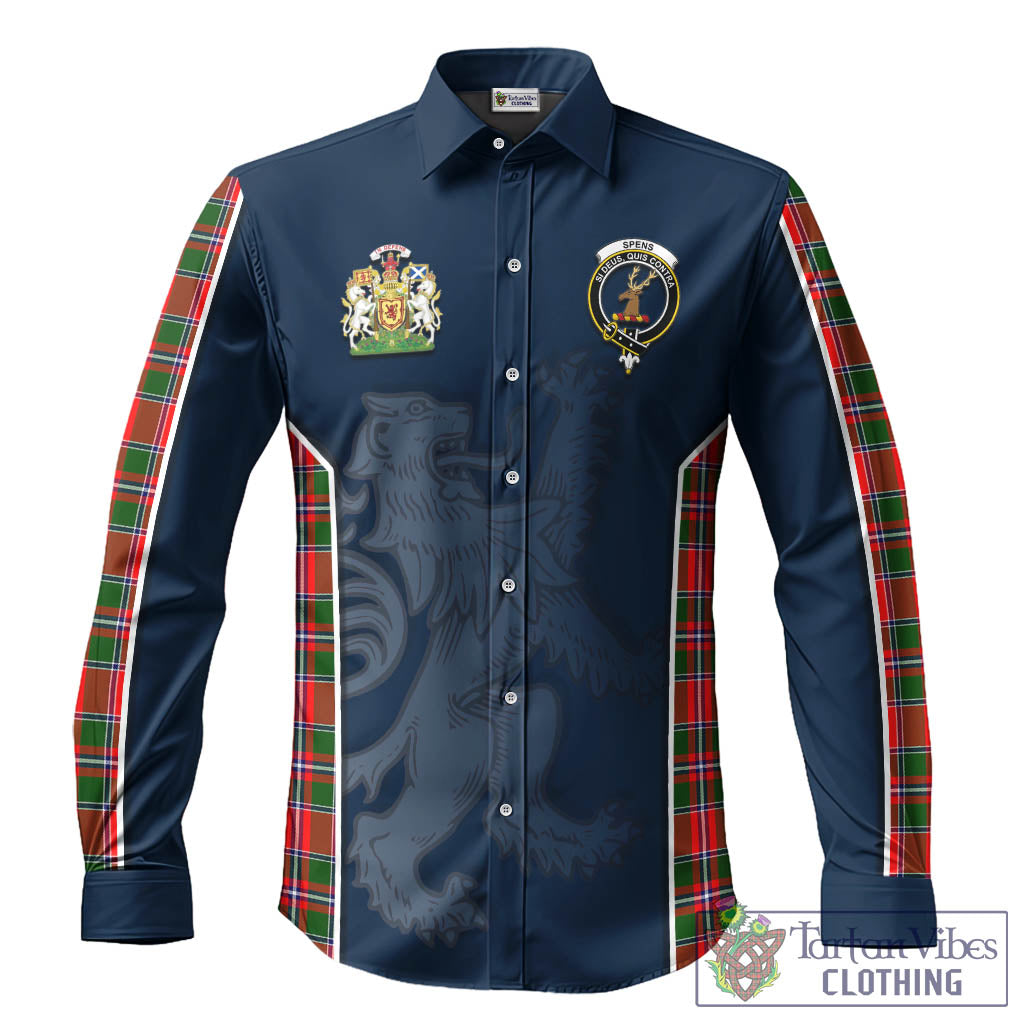 Spens Modern Tartan Long Sleeve Button Up Shirt with Family Crest and Lion Rampant Vibes Sport Style