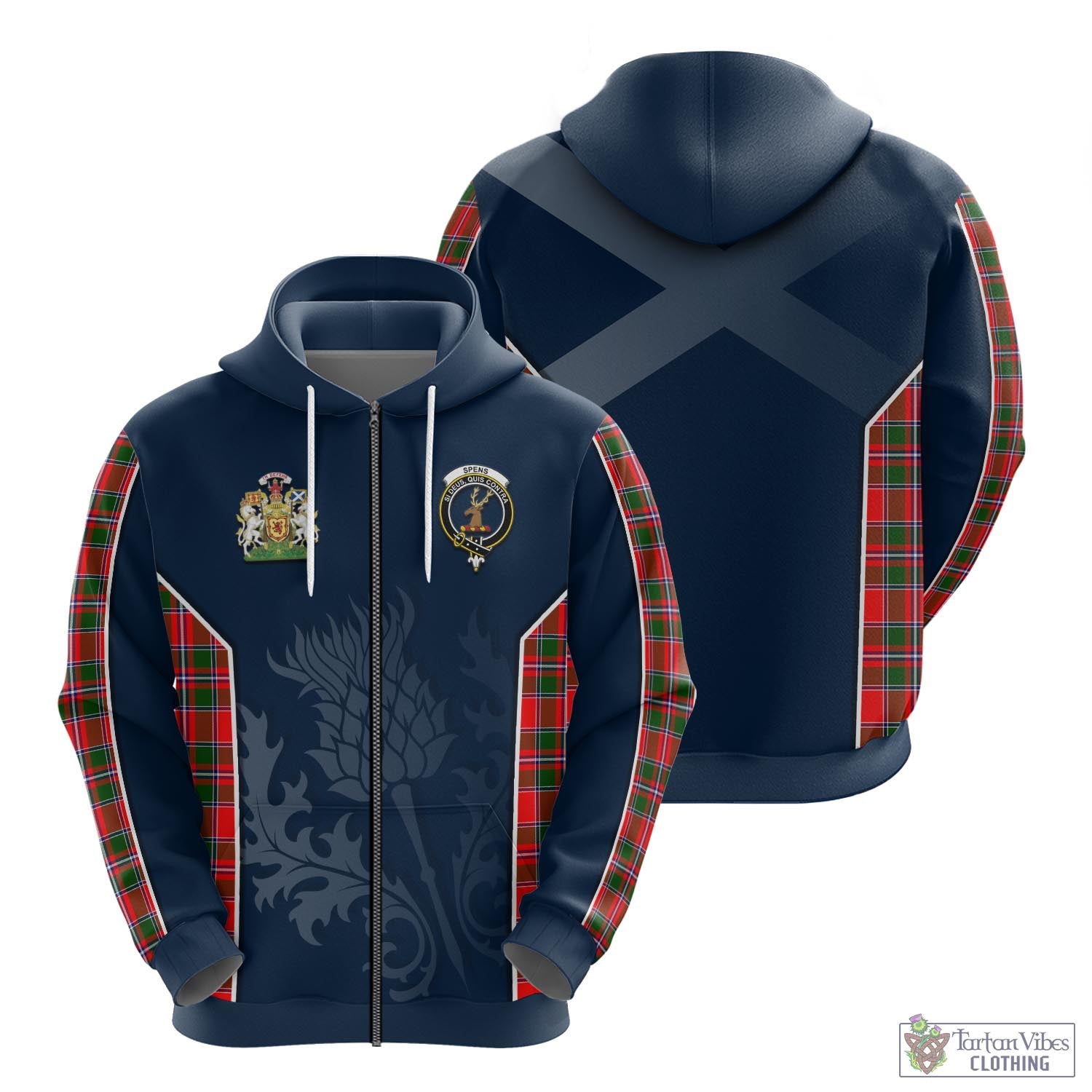Tartan Vibes Clothing Spens Modern Tartan Hoodie with Family Crest and Scottish Thistle Vibes Sport Style
