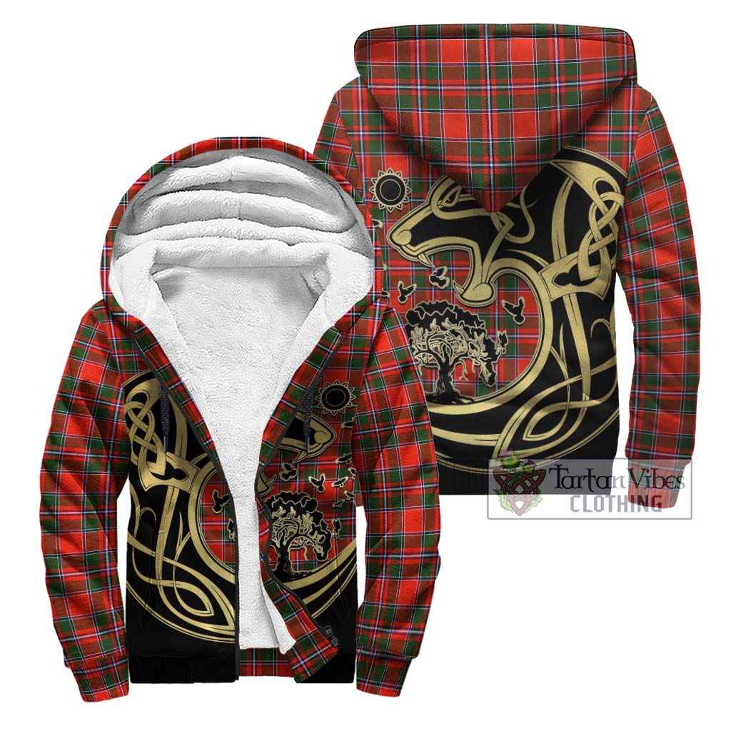 Tartan Vibes Clothing Spens Modern Tartan Sherpa Hoodie with Family Crest Celtic Wolf Style