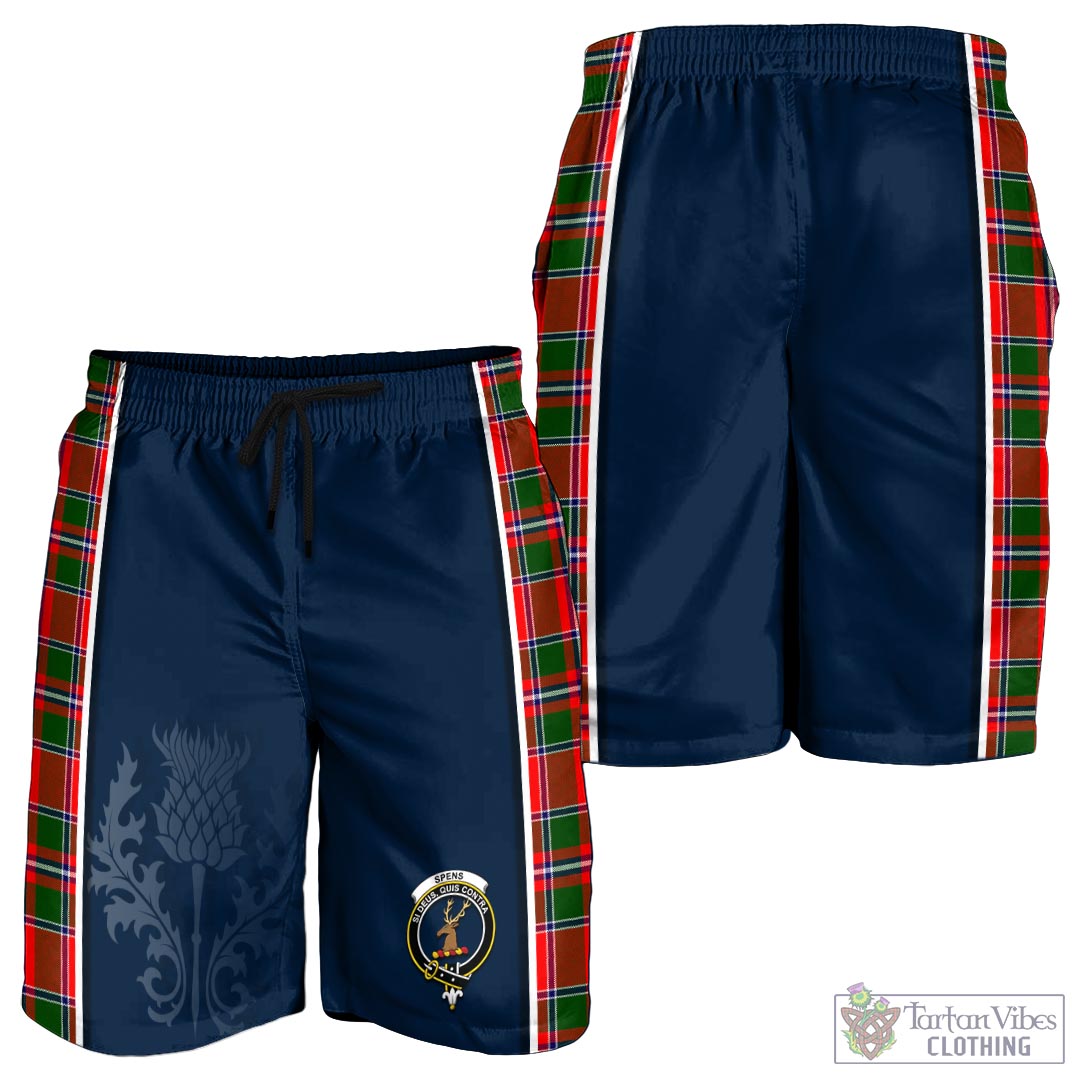 Tartan Vibes Clothing Spens Modern Tartan Men's Shorts with Family Crest and Scottish Thistle Vibes Sport Style