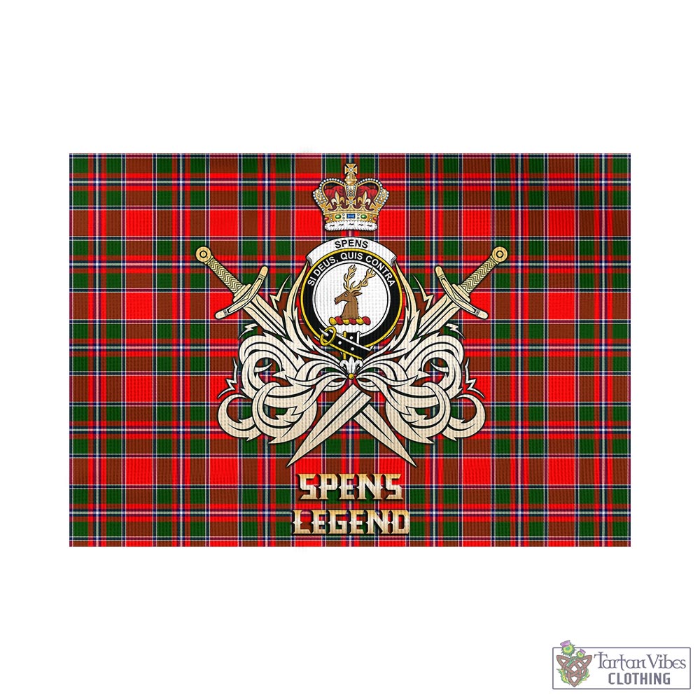 Tartan Vibes Clothing Spens Modern Tartan Flag with Clan Crest and the Golden Sword of Courageous Legacy