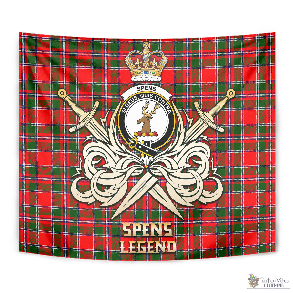 Tartan Vibes Clothing Spens Modern Tartan Tapestry with Clan Crest and the Golden Sword of Courageous Legacy