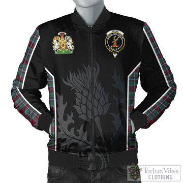 Spence (Spens) Tartan Bomber Jacket with Family Crest and Scottish Thistle Vibes Sport Style Unisex Black - Tartan Vibes Clothing