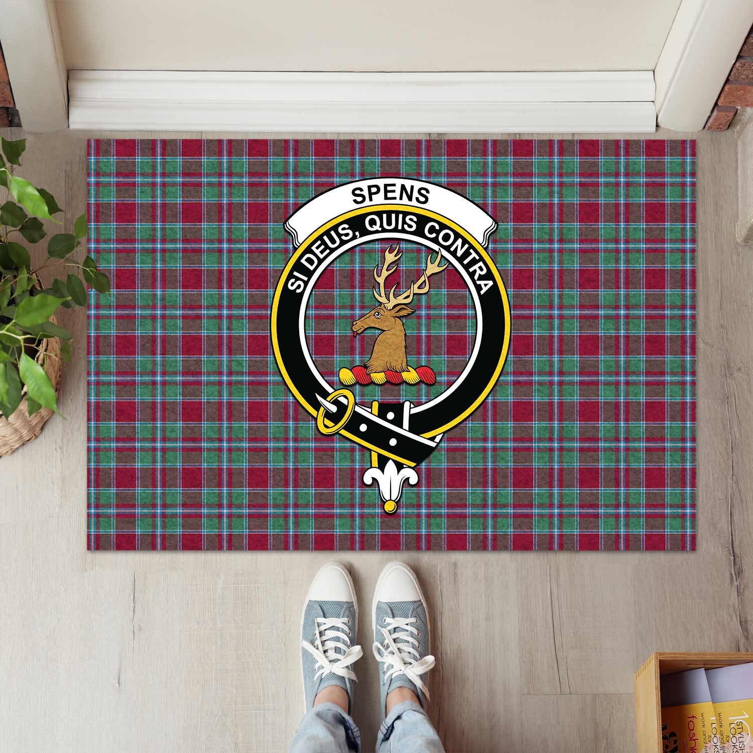 Spens (Spence) Tartan Door Mat with Family Crest - Tartanvibesclothing Shop