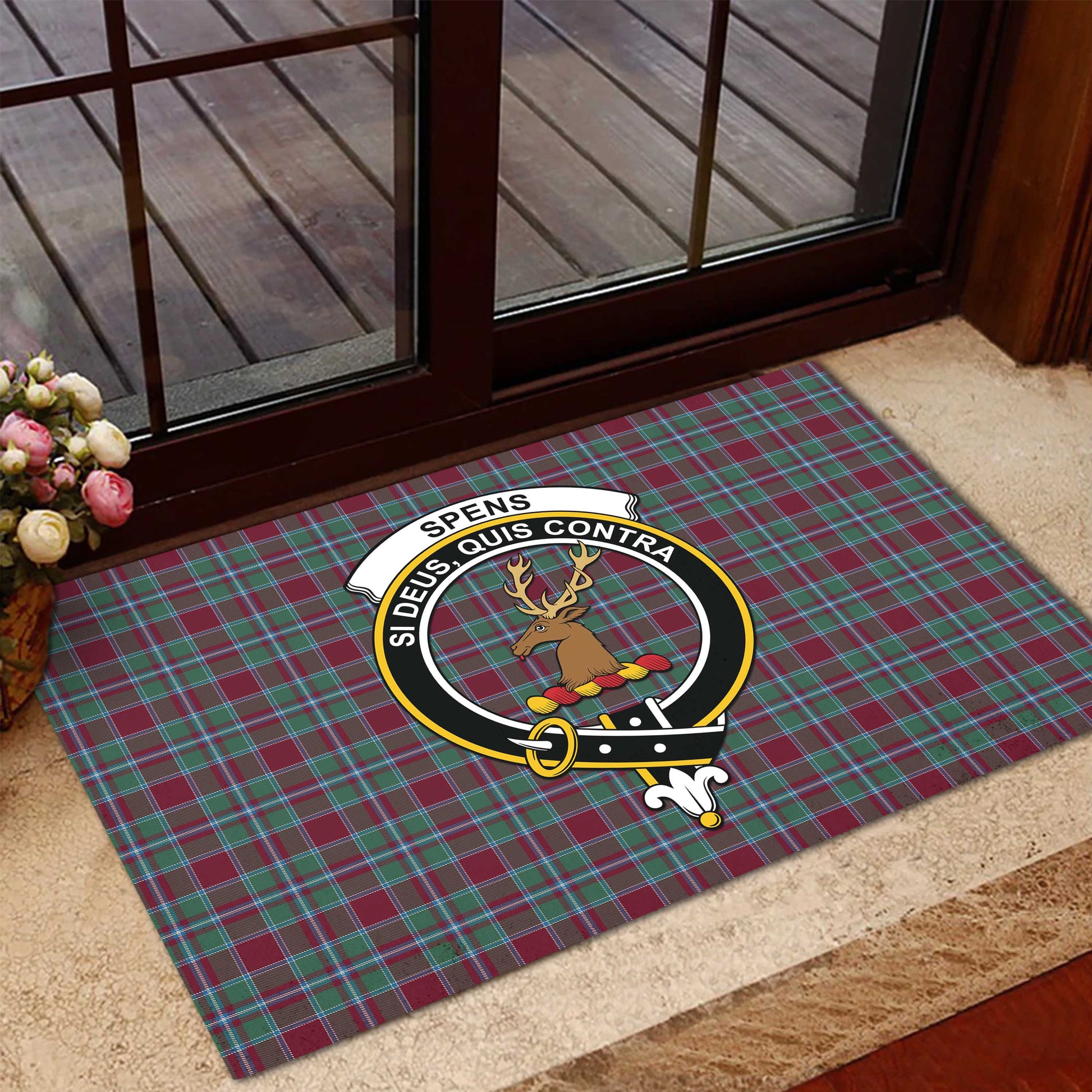 Spens (Spence) Tartan Door Mat with Family Crest - Tartanvibesclothing Shop