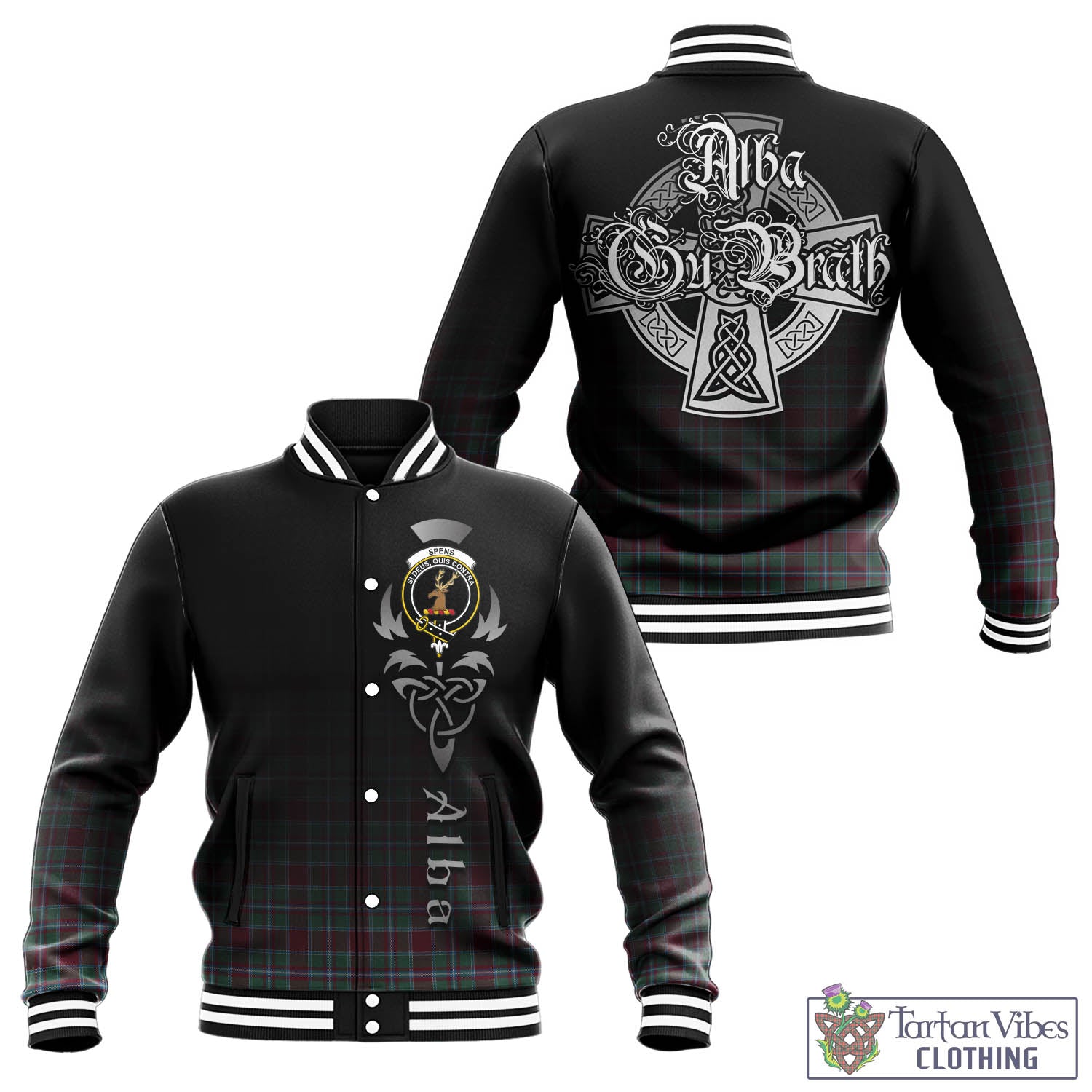 Tartan Vibes Clothing Spens (Spence) Tartan Baseball Jacket Featuring Alba Gu Brath Family Crest Celtic Inspired