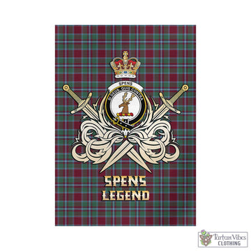 Spence (Spens) Tartan Garden Flag with Clan Crest and the Golden Sword of Courageous Legacy - Tartan Vibes Clothing