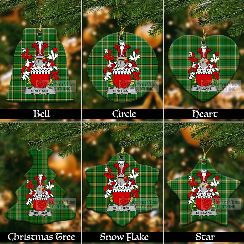 Tartan Vibes Clothing Spillane Irish Clan Tartan Christmas Ceramic Ornament with Coat of Arms