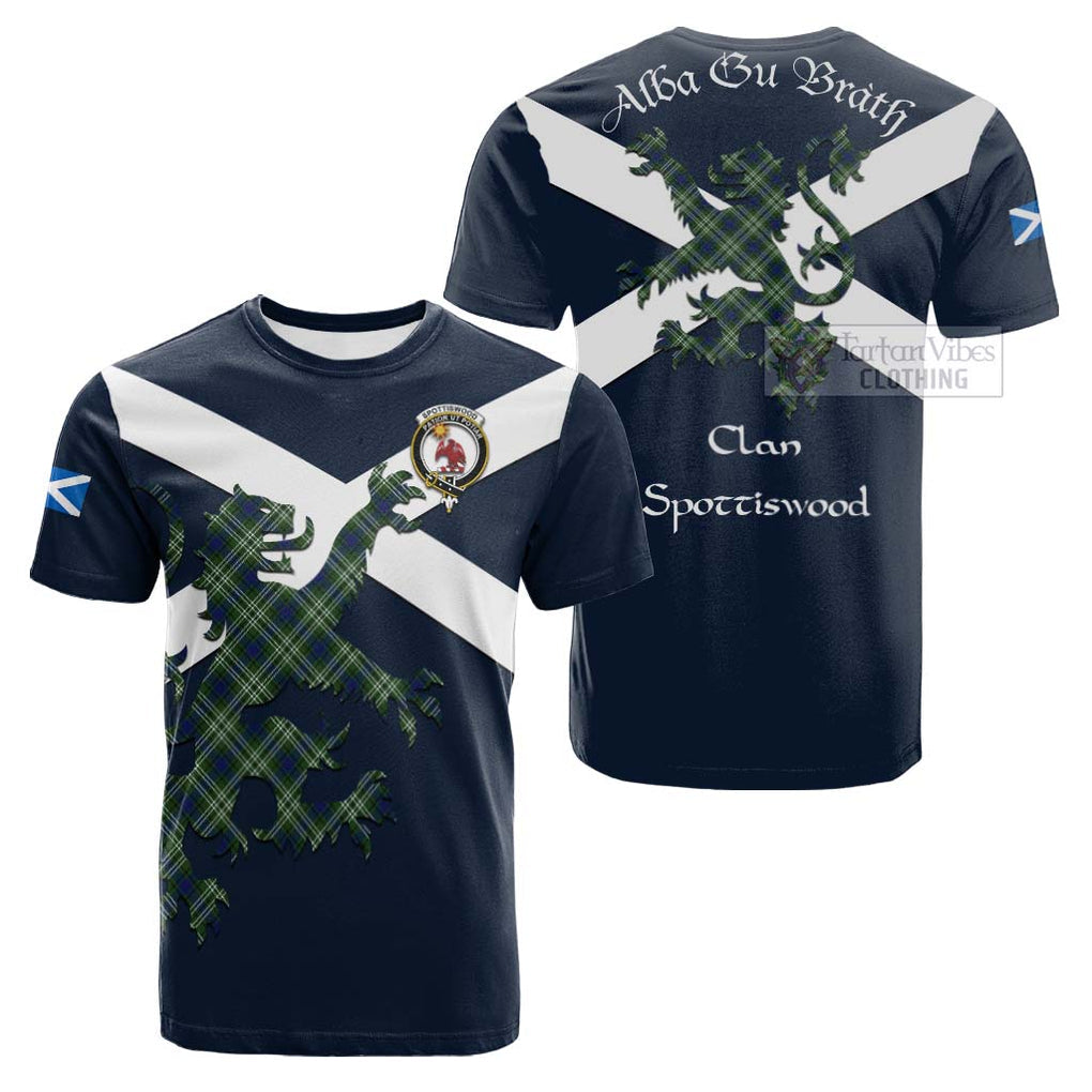 Tartan Vibes Clothing Spottiswood Tartan Lion Rampant Cotton T-shirt – Proudly Display Your Heritage with Alba Gu Brath and Clan Name