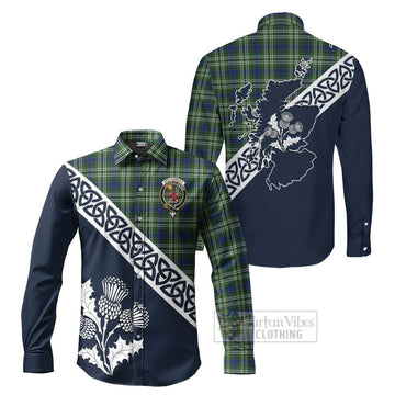 Spottiswood Tartan Long Sleeve Button Shirt Featuring Thistle and Scotland Map