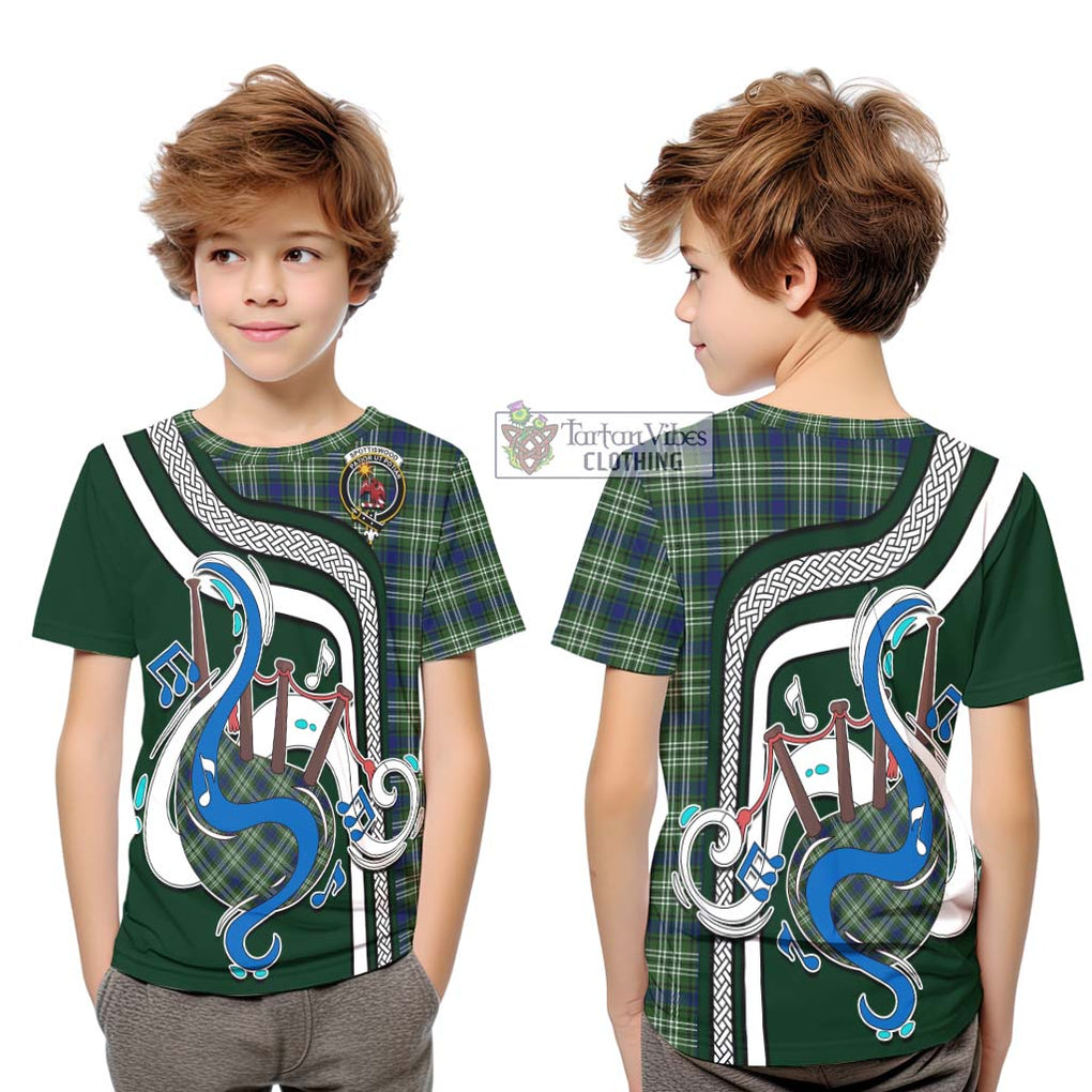 Tartan Vibes Clothing Spottiswood Tartan Kid T-Shirt with Epic Bagpipe Style