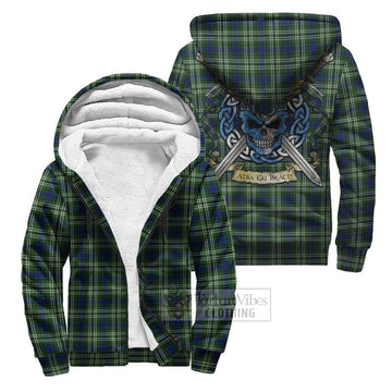 Spottiswood Tartan Sherpa Hoodie with Family Crest Celtic Skull Style