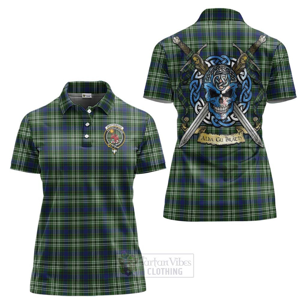 Tartan Vibes Clothing Spottiswood Tartan Women's Polo Shirt with Family Crest Celtic Skull Style