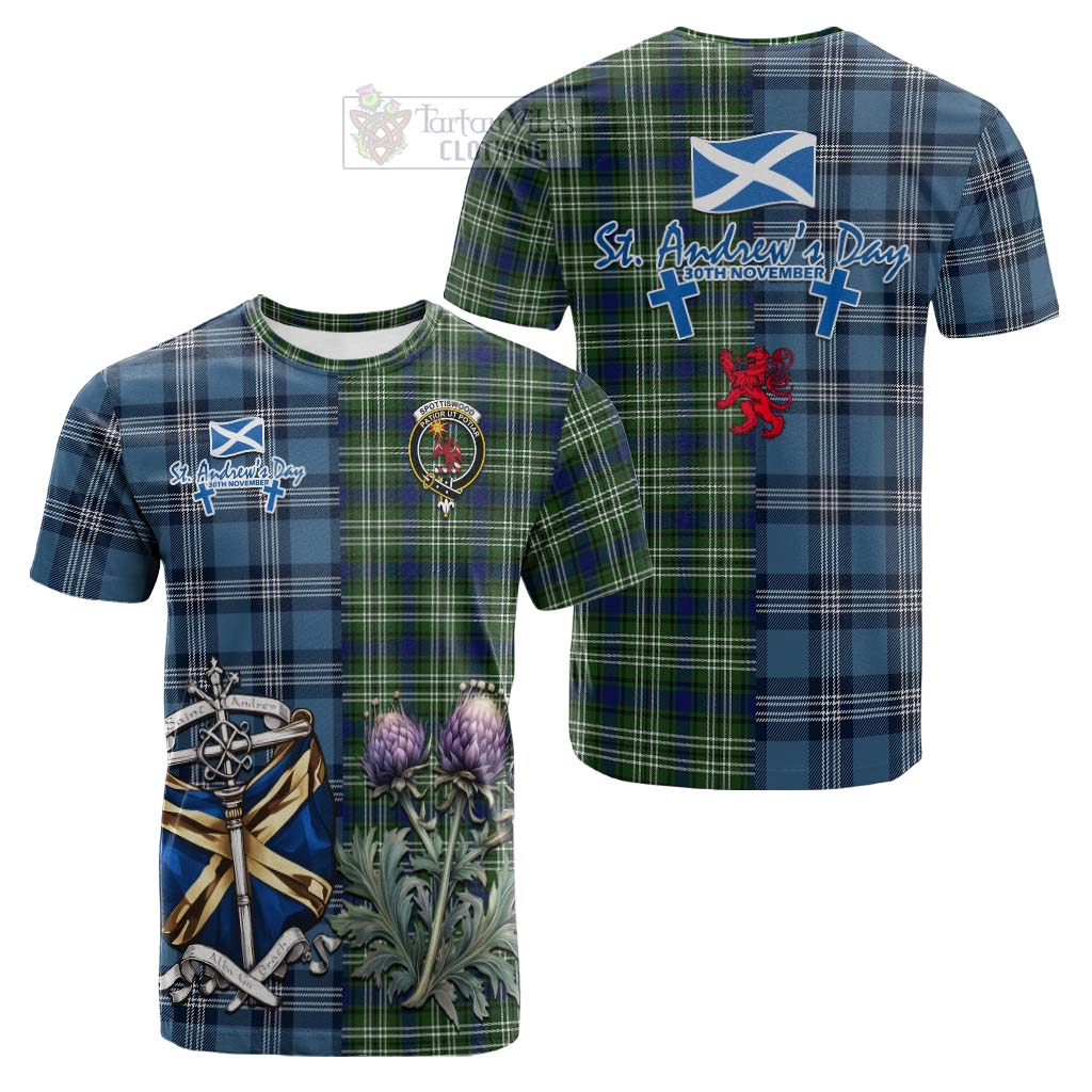 Tartan Vibes Clothing Spottiswood Tartan Cotton T-shirt Happy St. Andrew's Day Half Tartan Style