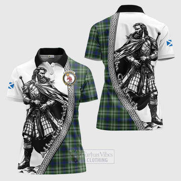 Spottiswood Tartan Clan Crest Women's Polo Shirt with Highlander Warrior Celtic Style