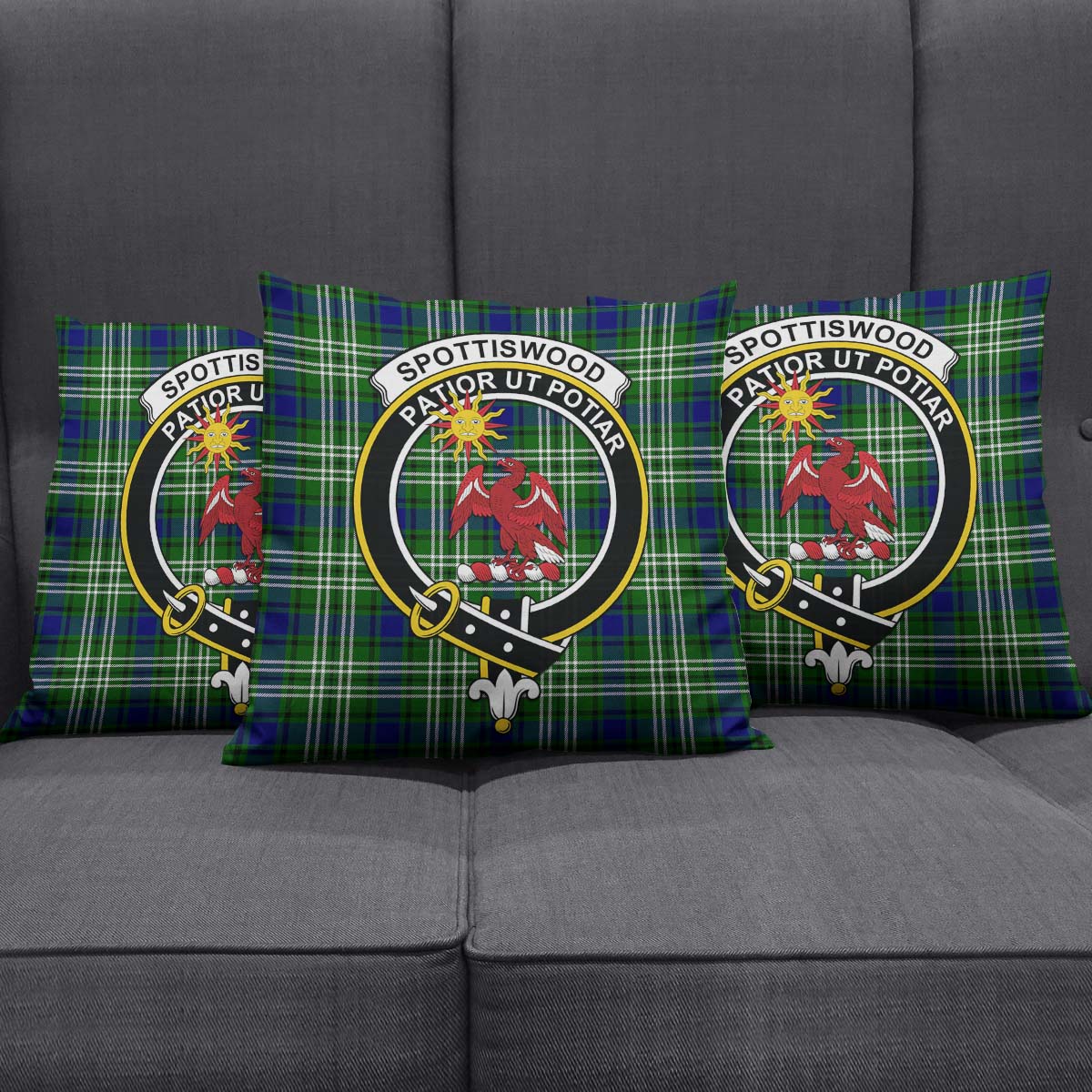 Spottiswood Tartan Pillow Cover with Family Crest Square Pillow Cover - Tartanvibesclothing