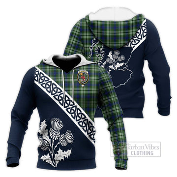 Spottiswood Tartan Knitted Hoodie Featuring Thistle and Scotland Map