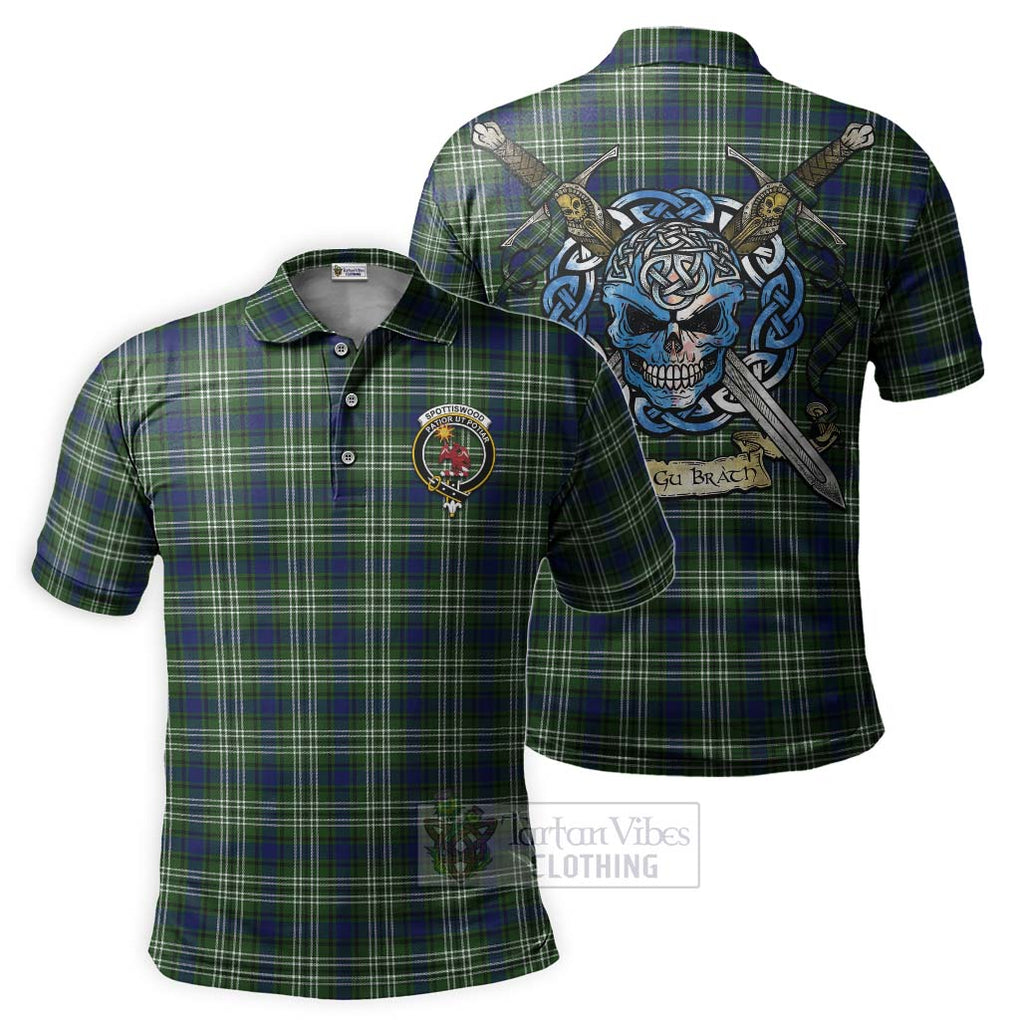 Tartan Vibes Clothing Spottiswood Tartan Polo Shirt with Family Crest Celtic Skull Style