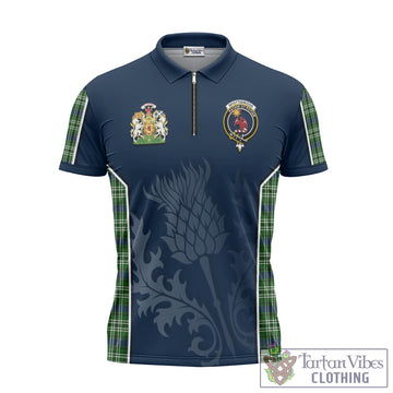 Spottiswood Tartan Zipper Polo Shirt with Family Crest and Scottish Thistle Vibes Sport Style Unisex - Tartan Vibes Clothing