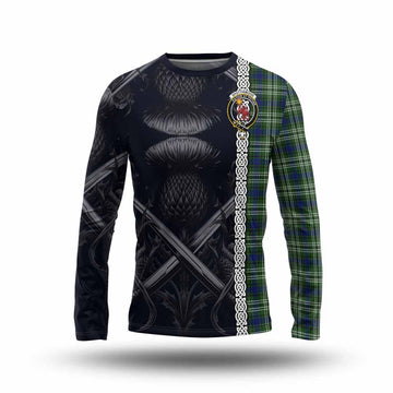 Spottiswood Tartan Long Sleeve T-Shirt with Family Crest Cross Sword Thistle Celtic Vibes