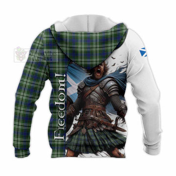 Spottiswood Crest Tartan Knitted Hoodie Inspired by the Freedom of Scottish Warrior