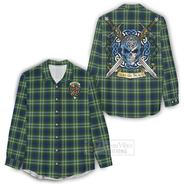 Spottiswood Tartan Women's Casual Shirt with Family Crest Celtic Skull Style