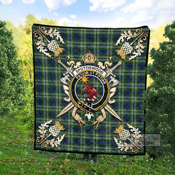 Spottiswood Tartan Quilt with Family Crest and Scottish Golden Courage Shield