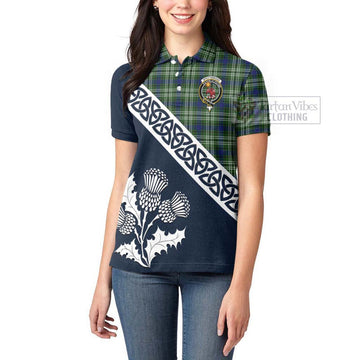 Spottiswood Tartan Women's Polo Shirt Featuring Thistle and Scotland Map