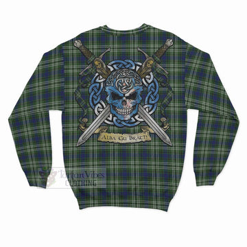 Spottiswood Tartan Sweatshirt with Family Crest Celtic Skull Style