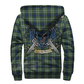 Spottiswood Tartan Sherpa Hoodie with Family Crest Celtic Skull Style