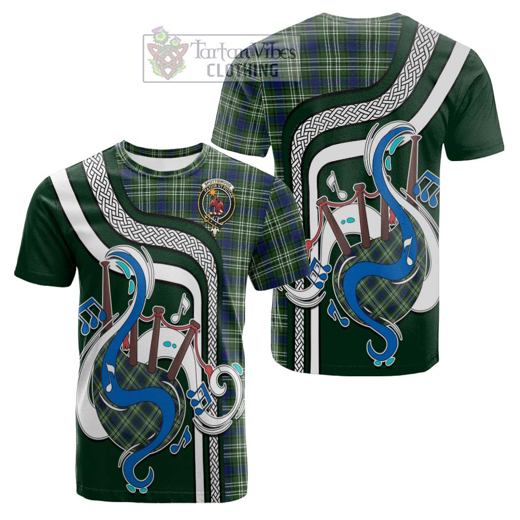 Tartan Vibes Clothing Spottiswood Tartan Cotton T-shirt with Epic Bagpipe Style