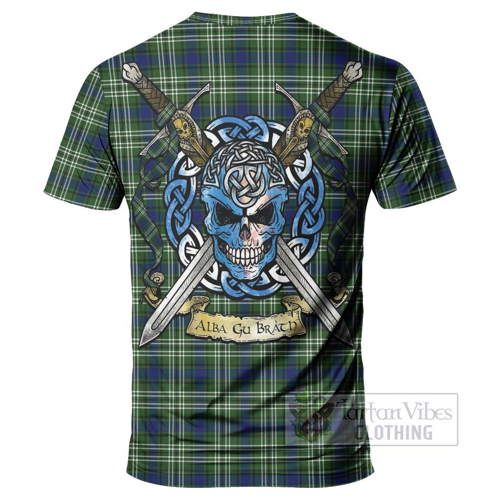 Tartan Vibes Clothing Spottiswood Tartan T-Shirt with Family Crest Celtic Skull Style