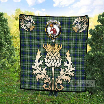 Spottiswood Tartan Quilt with Family Crest and Golden Thistle Style