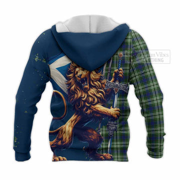 Spottiswood Tartan Family Crest Knitted Hoodie with Scottish Majestic Lion