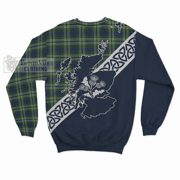 Spottiswood Tartan Sweatshirt Featuring Thistle and Scotland Map