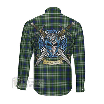 Spottiswood Tartan Long Sleeve Button Shirt with Family Crest Celtic Skull Style