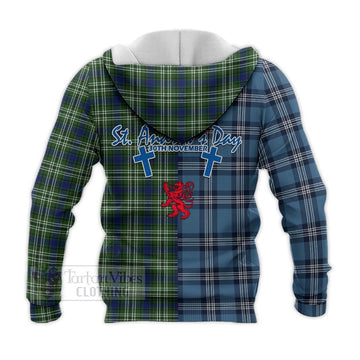 Spottiswood Tartan Knitted Hoodie Happy St. Andrew's Day Half Tartan Style