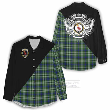 Spottiswood Tartan Women's Casual Shirt with Family Crest and Military Logo Style