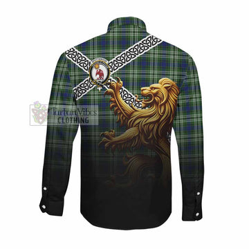 Spottiswood Crest Tartan Long Sleeve Button Shirt with Golden Lion Emblem Celtic Style Men's Shirt - Tartan Vibes Clothing